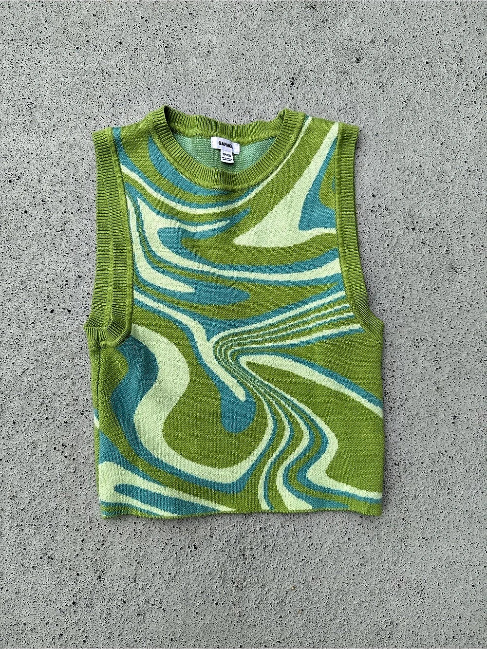 GARAGE Abstract Knit Vest in Green & Blue Size Small Like New